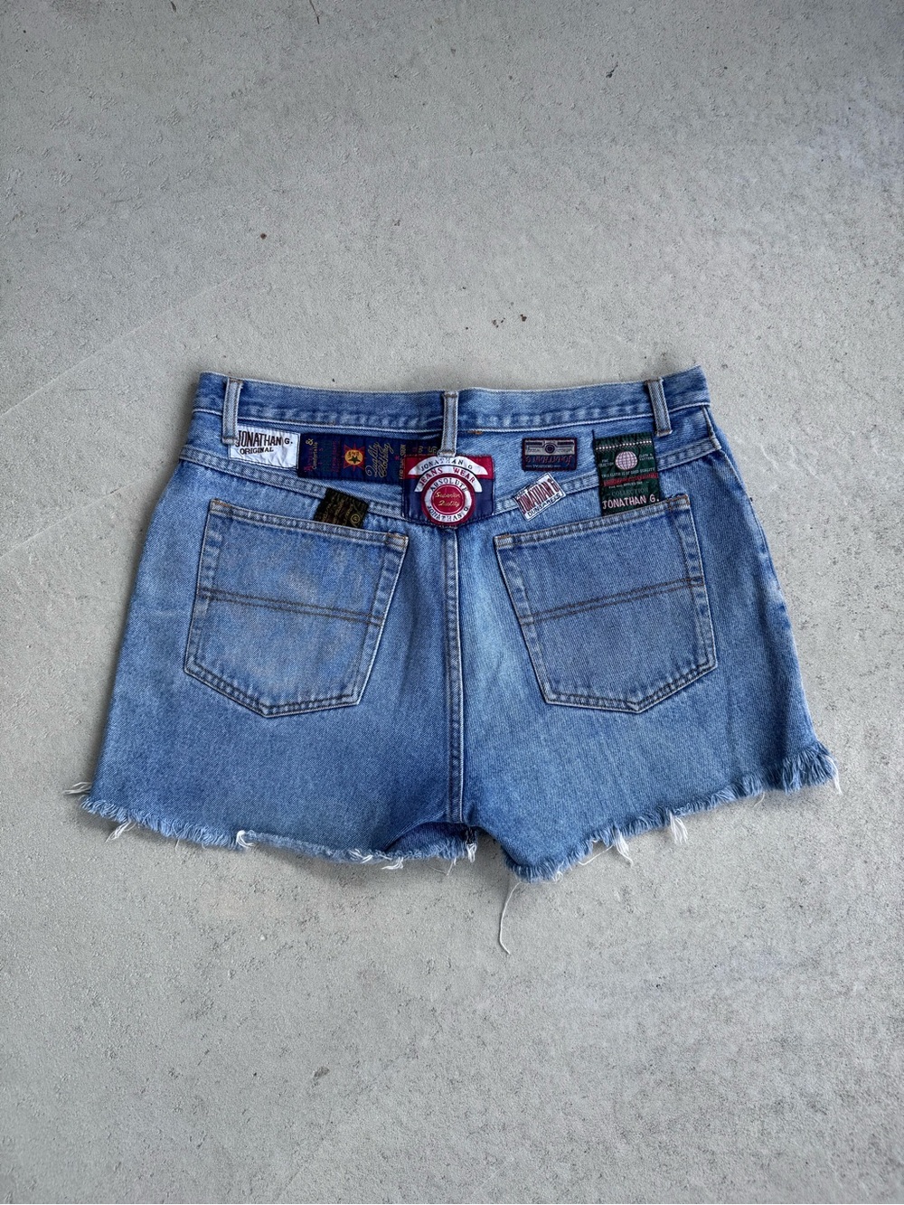 Light Blue Denim Cutoff Shorts with Patch Details - Unbranded
